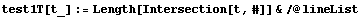 test1T[t_] := Length[Intersection[t, #]] & /@ lineList